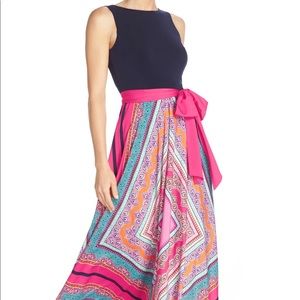 Eliza j navy and pink paisley evening gown size 16